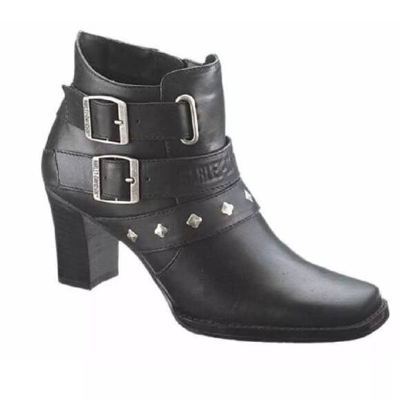 Harley Davidson Women’s Bridgit Black Leather Ankle Riding Bootie Size 6.5 - Picture 1 of 12
